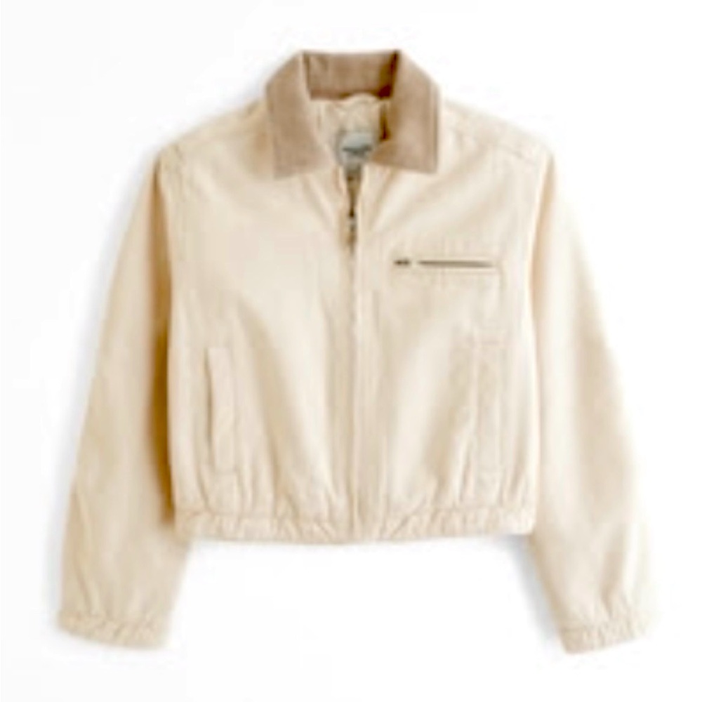 Abercrombie Tan and Cream Twill Workwear Jacket - Size Small - Corduroy Collar